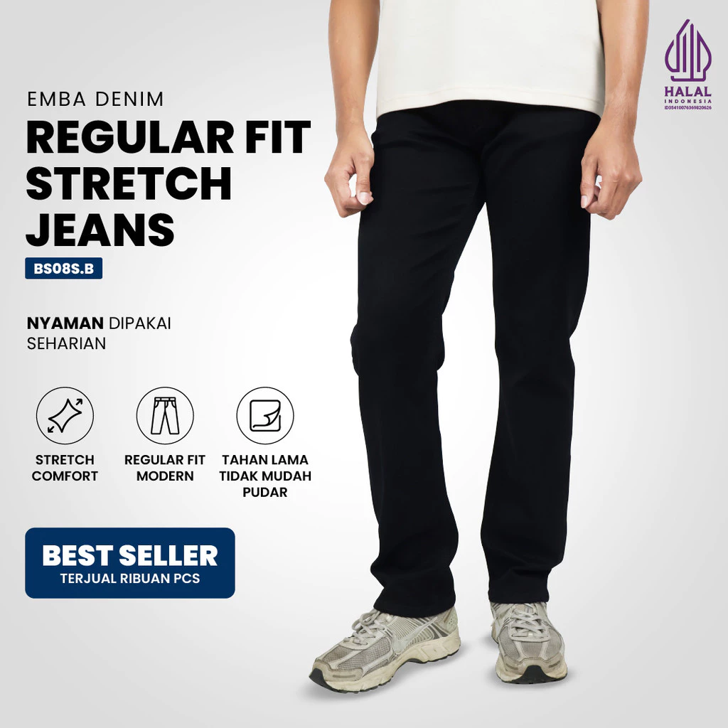Emba Denim - BS08S.B Celana Panjang Denim Pria Regular Fit Stretch Casual Jeans Hitam