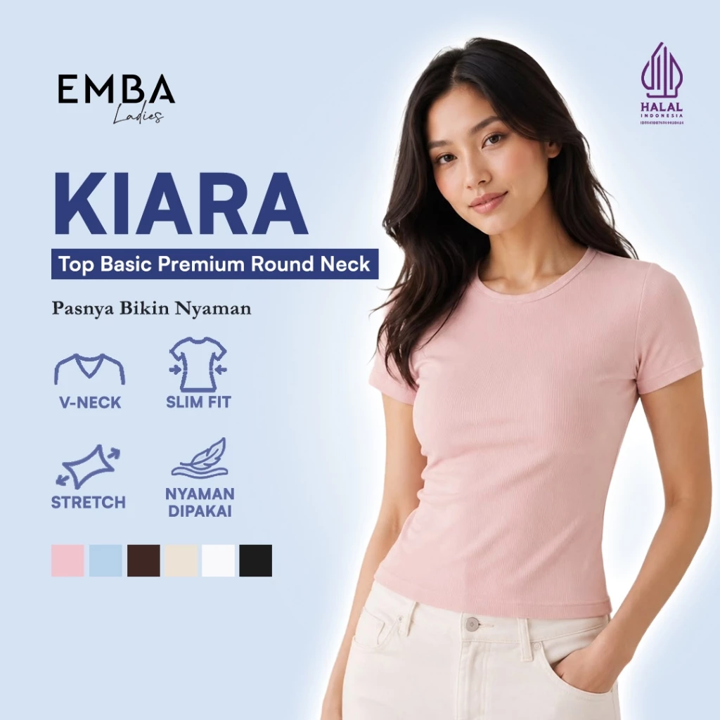 Emba Ladies - Kiara T-Shirt Wanita Round Neck Lengan Pendek Slimfit Stretch Collection